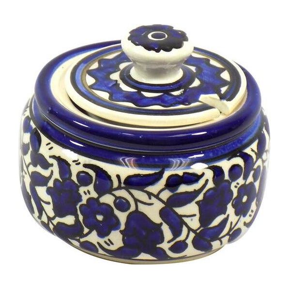 Ceramic Floral in Blue Armenian Design Dish Hand Made in Israel Use for Honey or Charoset