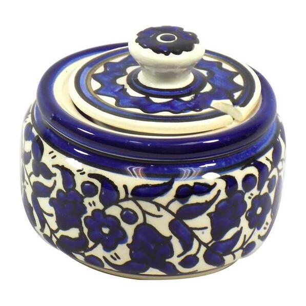 Ceramic Floral in Blue Armenian Design Dish Hand Made in Israel Use for Honey or Charoset