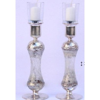 925 Sterling Silver Fused Glass Shabbat Candlesticks & Tray Hand Made in Israel by Sherman