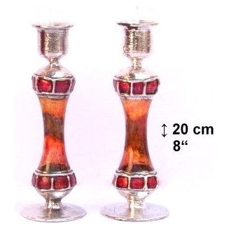 925 Sterling Silver Fused Glass Shabbat Candlesticks & Tray Hand Made in Israel by Sherman