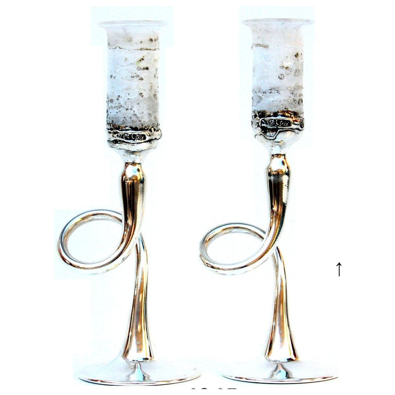 925 Sterling Silver & Fused Glass Shabbat Candlesticks Tray Hand Made in Israel by Sherman