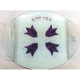 Contemporary Purple Tulips Glass Challah Tray Hand Made in Israel by Racheli