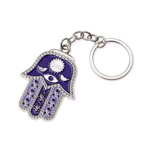 Enamel Pewter Mazal Hamsa Jewish Metal Keychain Colors vary Made in Israel
