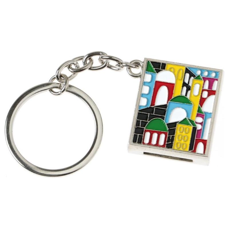 Jerusalem Colorful Enamel Jewish Prayer Key Chain with Psalms Tehillim