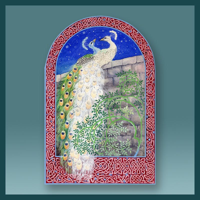 LOVING PEACOCKS Designer Acrylic Jewish Art Magnet by Mickie Caspi