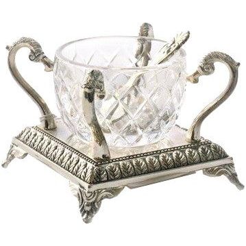 Crystal Silver Plated Metal Salt Dish with Spoon for Shabbat