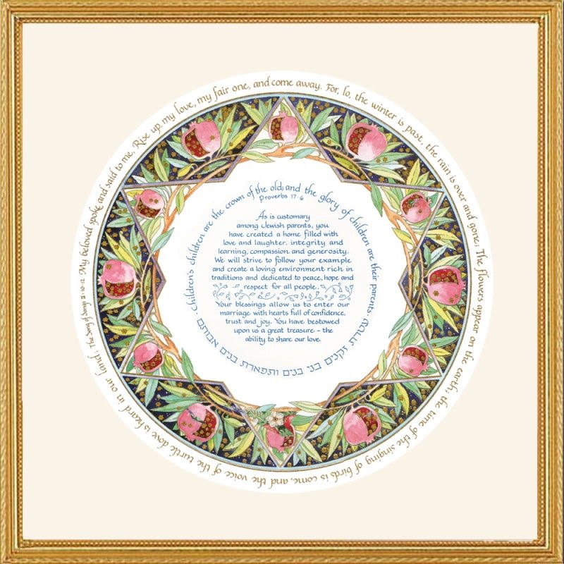 Parents' Gift "Pomegranates" Custom Framed Jewish Art By Mickie Caspi