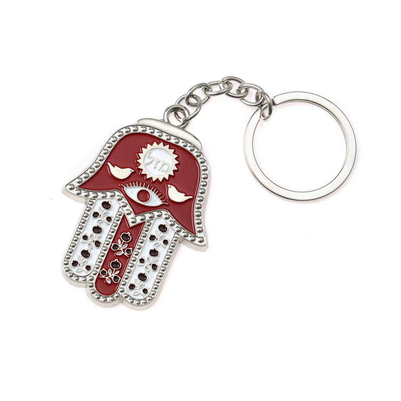 Colorful Chai Hamsa Jewish Metal Key Chain Key Holder with Traveler Prayer Design may very