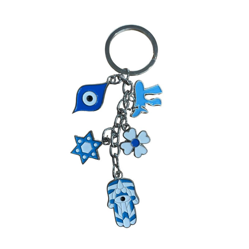 5 MOTIVES Chai Star of David Hamsah WHITE FLOWER KEY CHAIN Key Holder by Meir Cohen, Israel