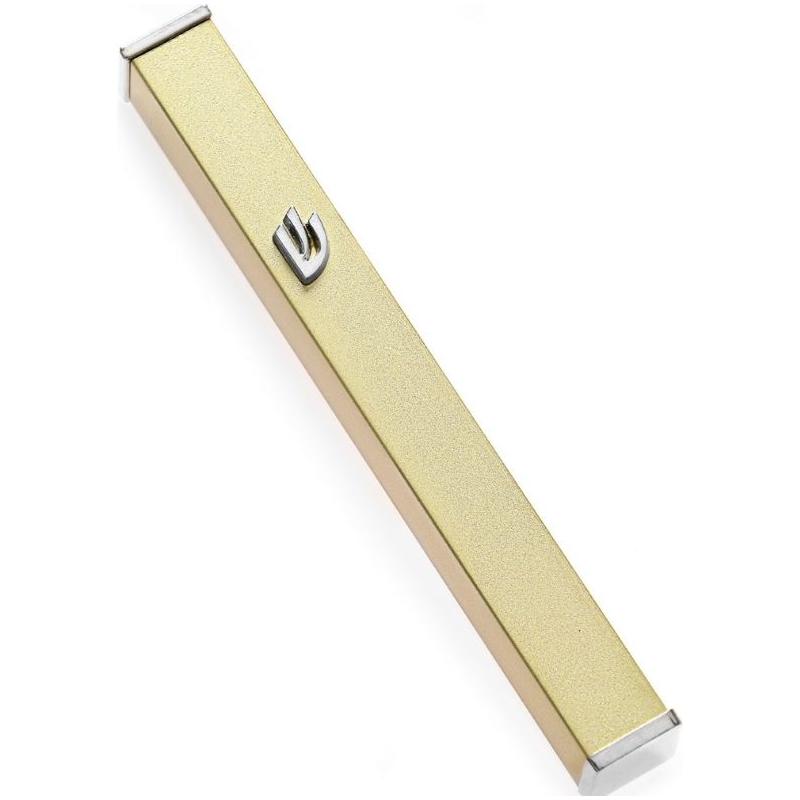 Modern Aluminum Nickel Gold Colored Mezuzah Kosher $55 Parchment included