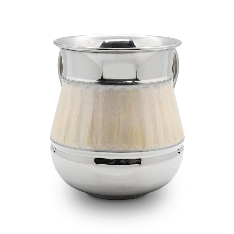 Stainless Steel Cream Enamel Stripe Netilat Yadaim Washing Cup 6"