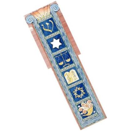 Jewish Symbols Self Adhesive Mezuzah by Mickie Caspi - Kosher Parchment included