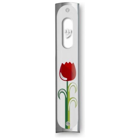 Red Tulip Flower Designer Mezuzah 6" by KFIR Judaica Made in ISRAEL Kosher $80 Parchment Included