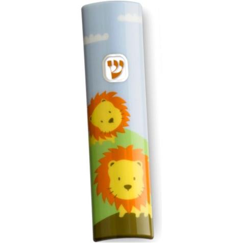 LIONS Children's Designer Mezuzah 4" Made in ISRAEL by KFIR Judaica Kosher $50 Parchment included