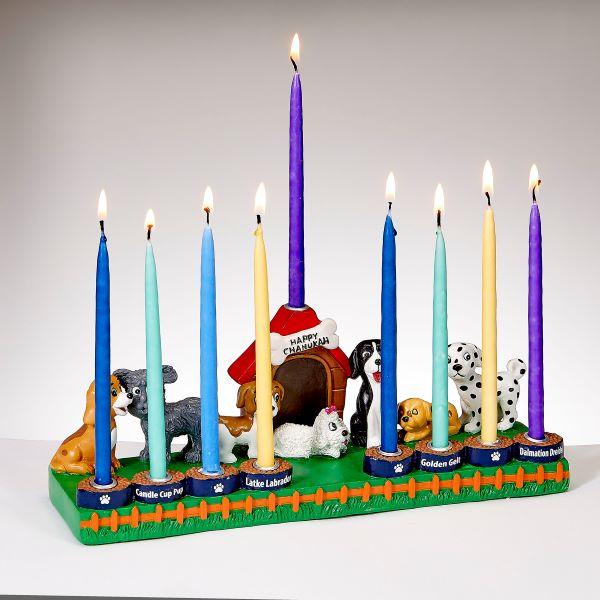 Dog Lovers -  Hand Painted Resin Chanukah Menorah