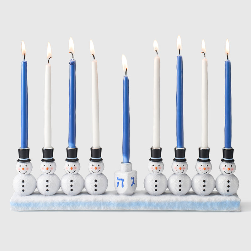 Chanukah Snowmen Hand-Painted Resin Menorah Made to Fit Standard Chanukah Candles