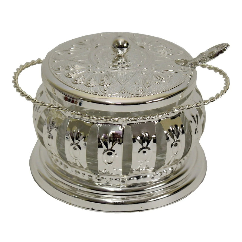 Decorative Silver Plated Glass Insert Dish for Honey or Horseradish