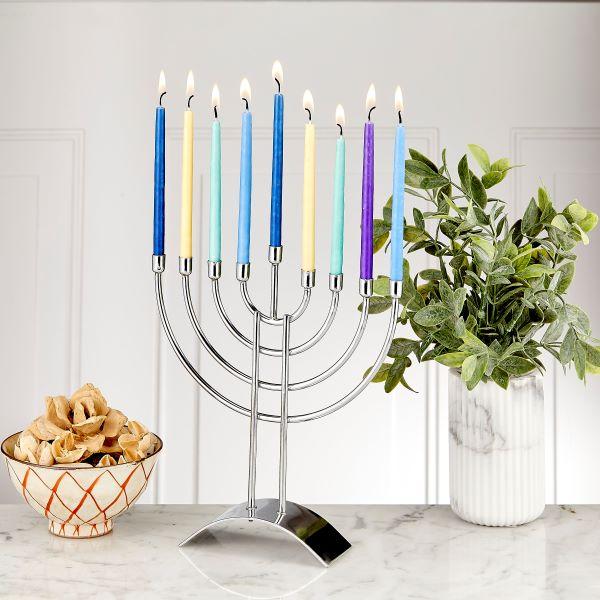 Traditional Steel Chanukah  Menorah Polished Steel Silver Finish Great Price!