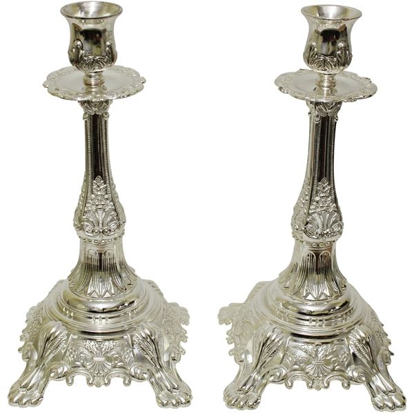 Traditional Shabbat Candlesticks Candleholders Set of 2 Silver Plated 13" H