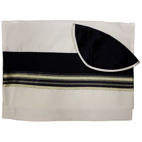 Navi Blue / Gold / Green Stripes Designer Wool Tallit Made in Israel By Galilee Silks
