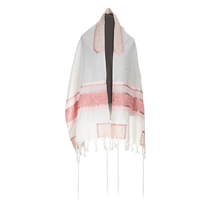 BACK ORDER ONLY  Laser Cut Pink Magen David Wool Tallit for Girls by Galilee Silks Israel