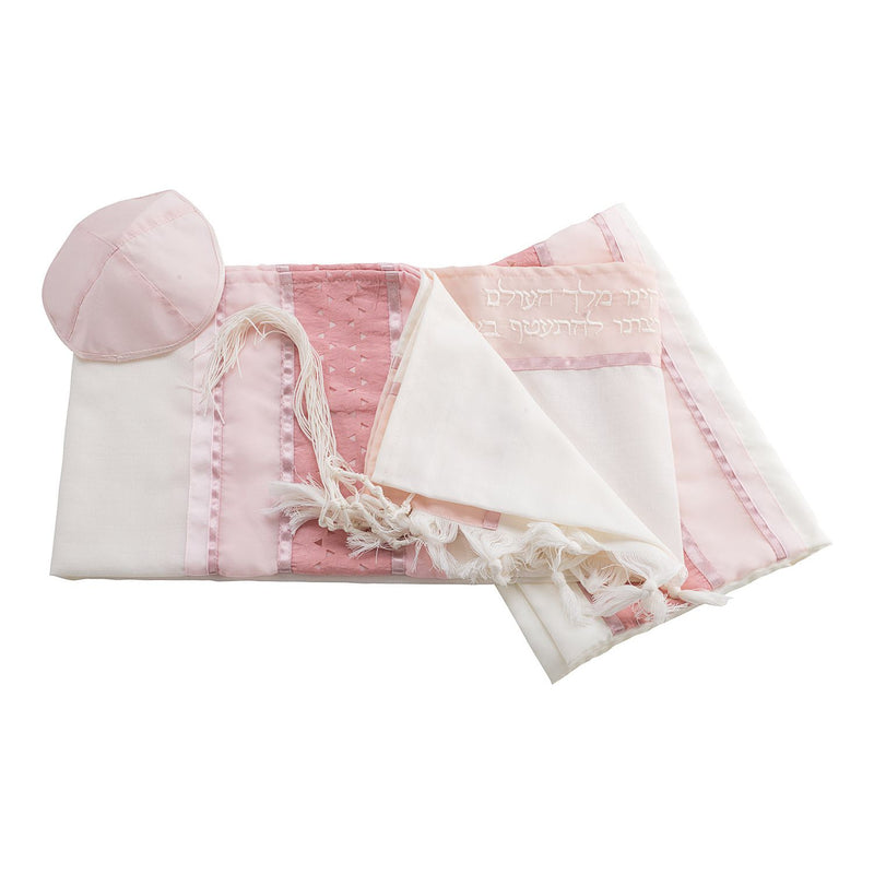 BACK ORDER ONLY  Laser Cut Pink Magen David Wool Tallit for Girls by Galilee Silks Israel