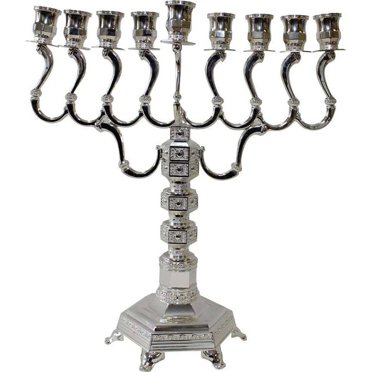 Diamond Silver Plated Large Chanukah Oil Menorah 13.5"H X 13"W
