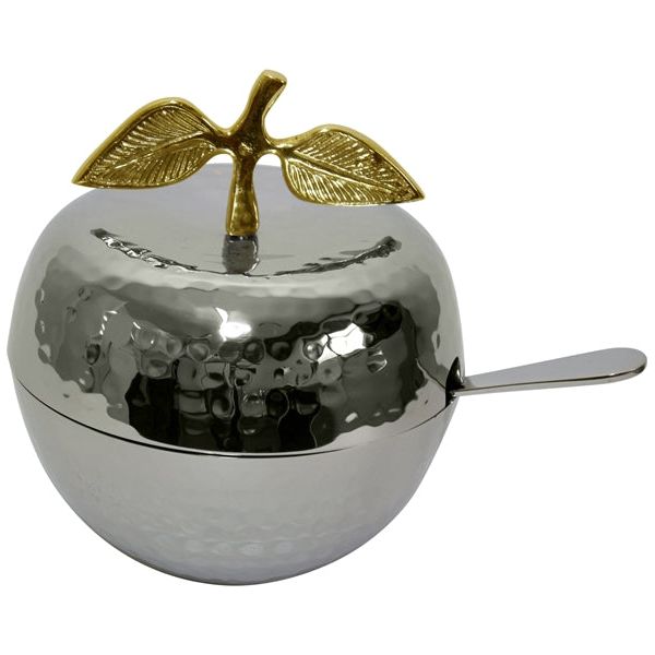 Hammered Metal Honey Dish "Apple" with Gold Top and Glass Insert