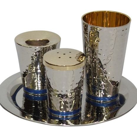Contemporary Hammered Design Havdalah Set of 4 pieces