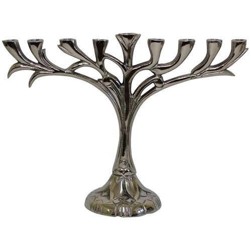 Chanukah Menorah Aluminum Vine Nickel Plated 8"