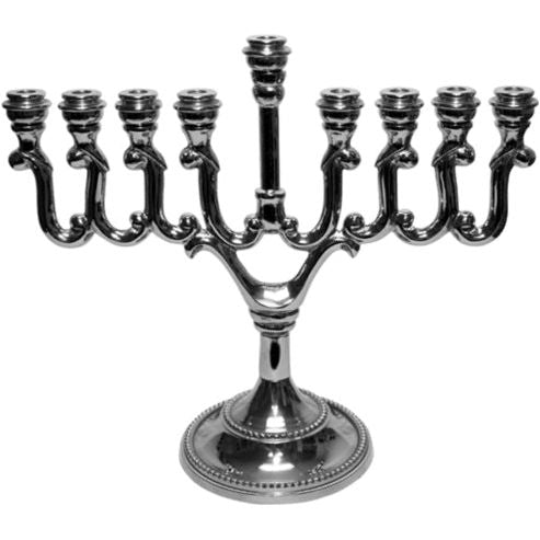 Nickel Plated Finish Aluminum Candle Chanukah Menorah  10"H
