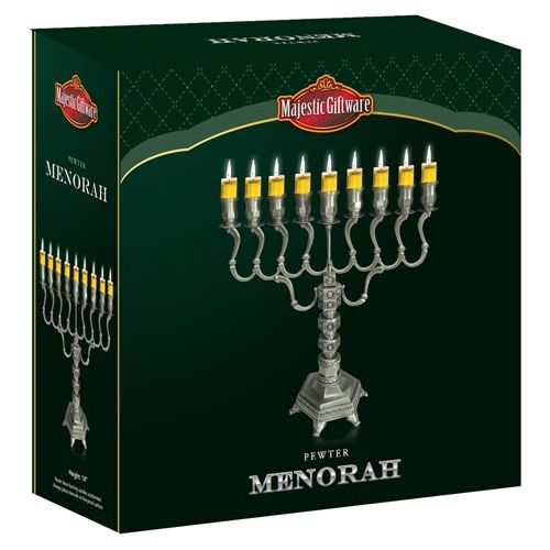Chanukah Traditional Oil Menorah Pewter Finish 14"