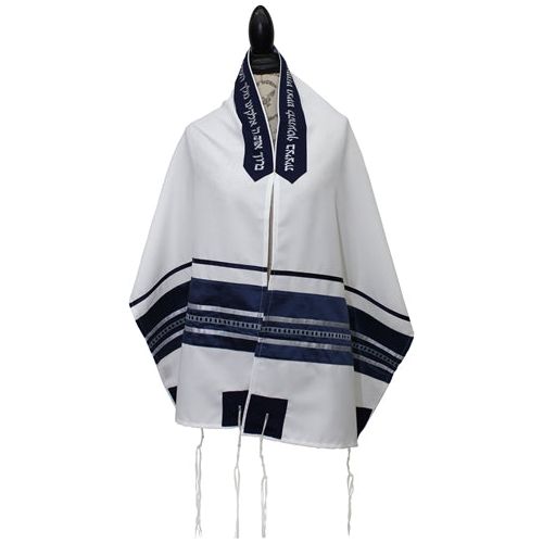 Designer Viscose Men's Tallit Talis Blue Stripes Set of 4 Made in Israel by Ronit Gur