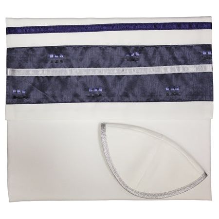 Designer Viscose Men's Tallit Talis Blue Stripes Set of 4 Made in Israel by Ronit Gur
