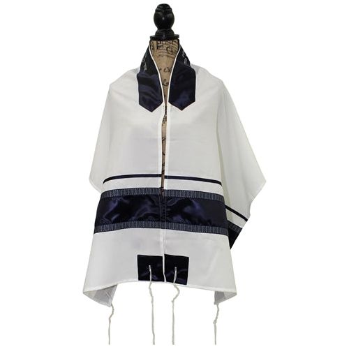 Designer Viscosa Men's Tallit / Tallis Navy Blue Stripes  Set of 4 Made in Israel by Ronit Gur