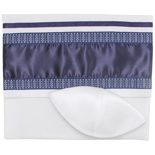 Designer Viscosa Men's Tallit / Tallis Navy Blue Stripes  Set of 4 Made in Israel by Ronit Gur