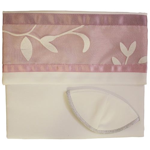 Embroidered Lavender Flower Viscose  Women's Tallit Set of 3 Made in Israel by Ronit Gur