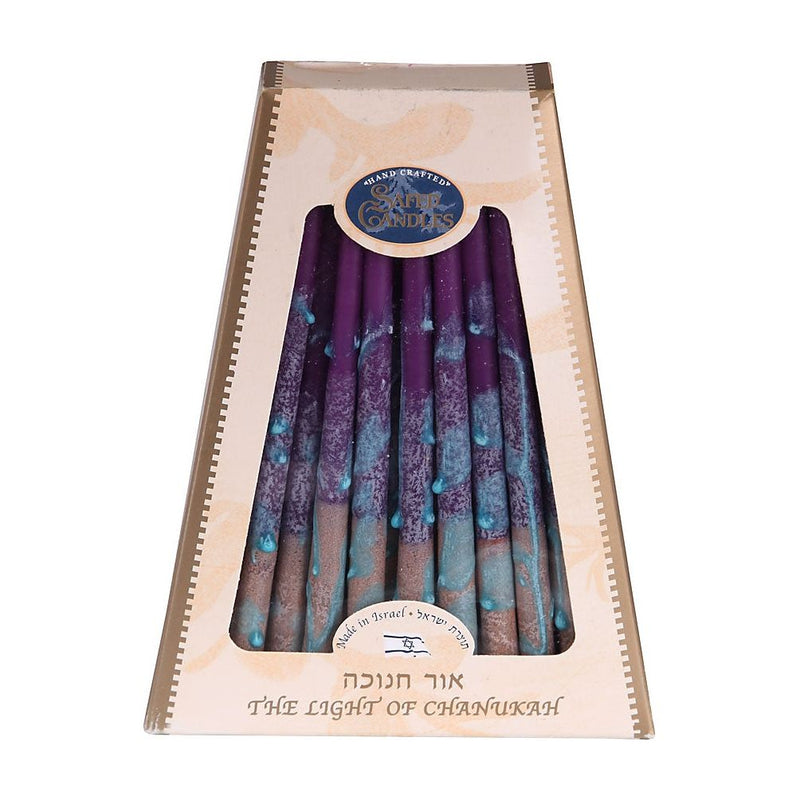 Safed Chanukah Candles Purple Blue Premium Hand Decorated Made in Israel