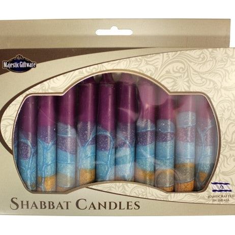 Safed Shabbat Candles "Harmony Violet" 5.5" Set of 12 Hand Made in Israel