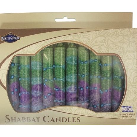 Safed Shabbat Candles "Sunrise Green" 5.5" Set of 12 Hand Made in Israel