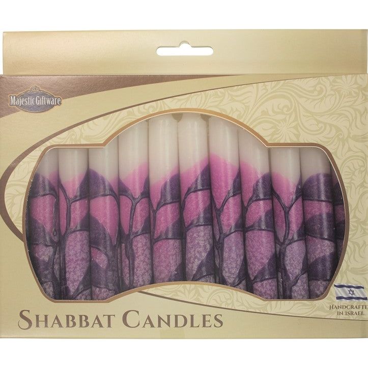 Safed Shabbat Candles "Pink White " 5.5" Set of 12 Hand Made in Israel