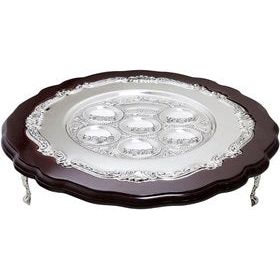 Traditional Wood / Silver Plated Passover Seder Plate 16" with Legs