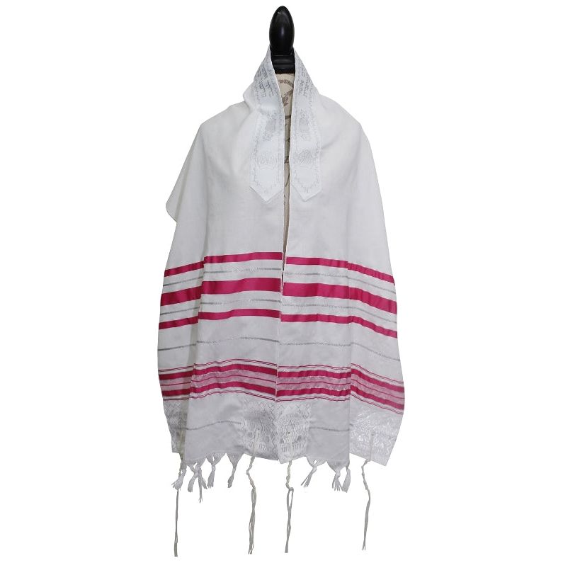 Fuchsia & Silver Women's Tallit / Prayer Shawl Acrylic Available in sizes 18"x 72" and 24" x 72"