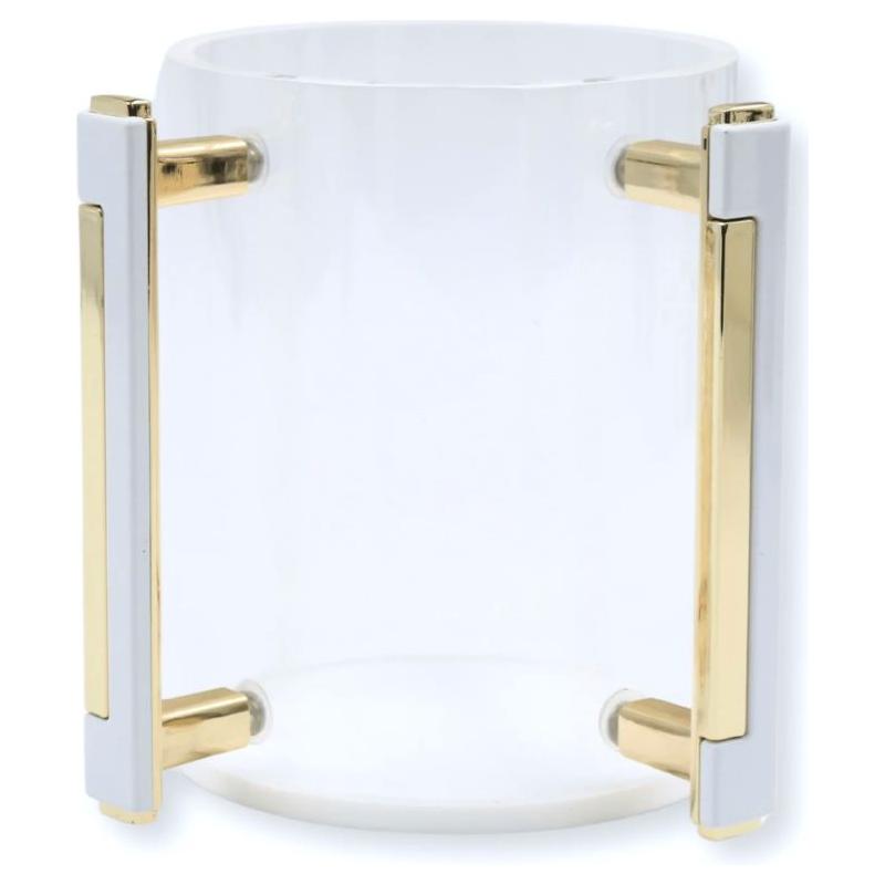 Contemporary Design Acrylic Netilat Yadaim Cup with  White Gold Handles and White Bottom