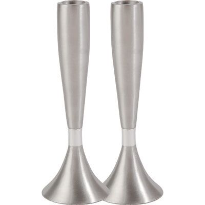 Anodized Brushed Aluminum Shabbat Silver Candlesticks 6.5" By Emanuel