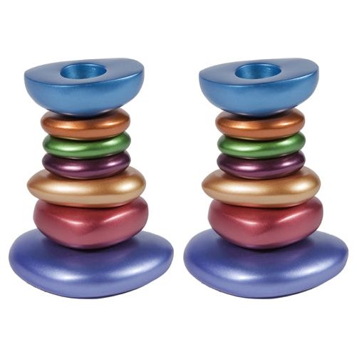 Anodized Aluminum Multicolor Stone Tower Candlesticks Design may varay