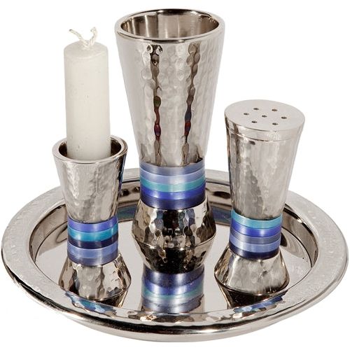 Hammered Aluminum Blue Rings Havdalah Set by Yair Emanuel