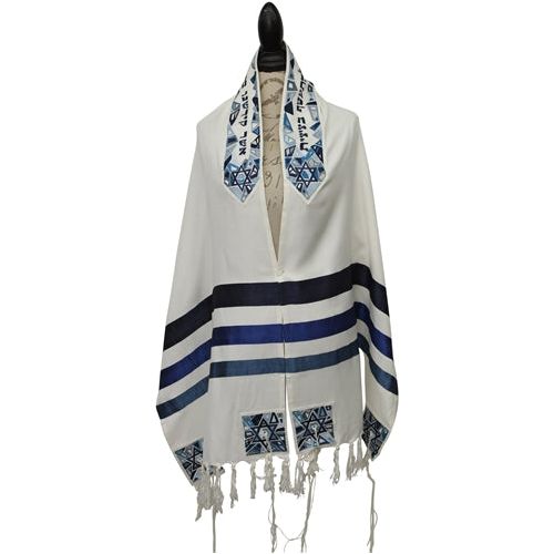 Embroidered Tallit Tallis Set Blue Magen David 20" x 75" Made in Israel By Emanuel