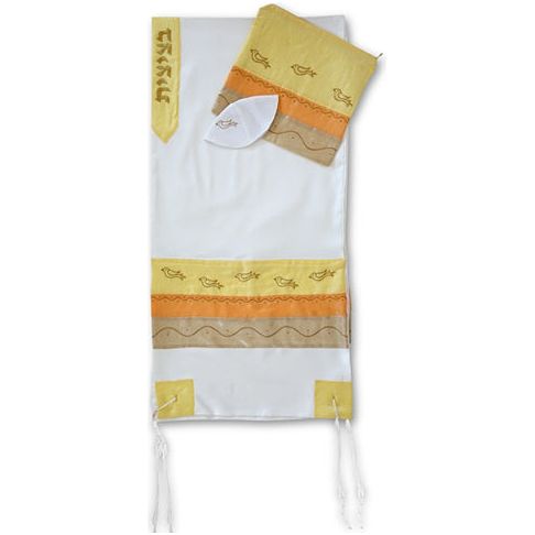 Doves Embroidered Women's Designer Tallit / Prayer Shawl with Bag & Kippah Made in Israel By Lily