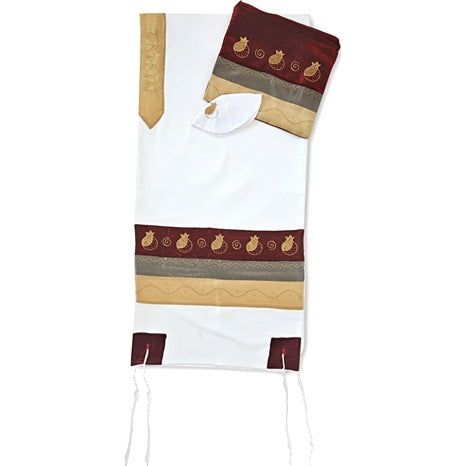 Pomegranates Embroidered Women's Designer Tallit / Prayer Shawl with Bag & Kippah Made in Israel By
